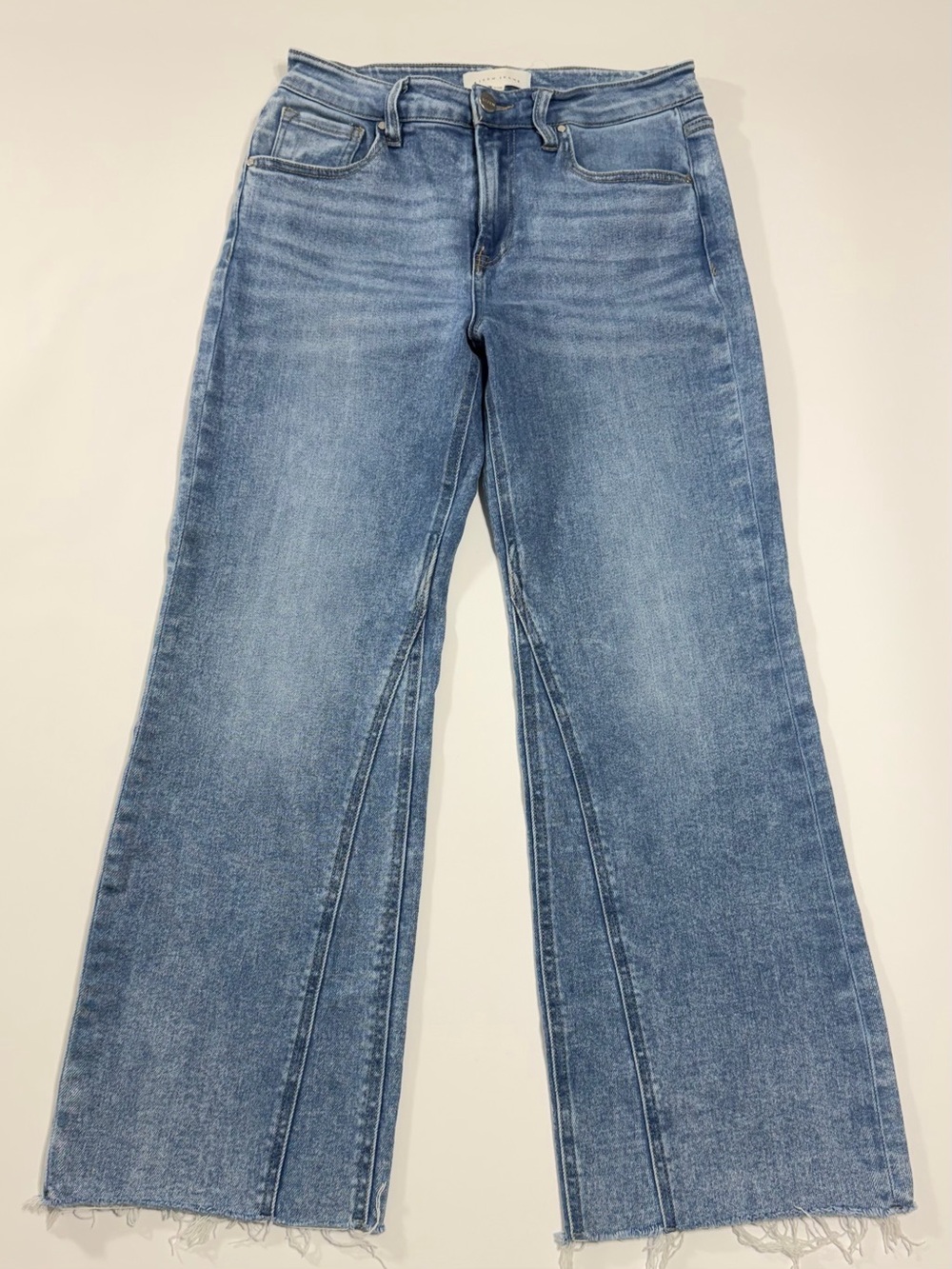 RISEN Jeans Mid Rise Inside Seam Crop Flare Raw Hem Jeans 7/28